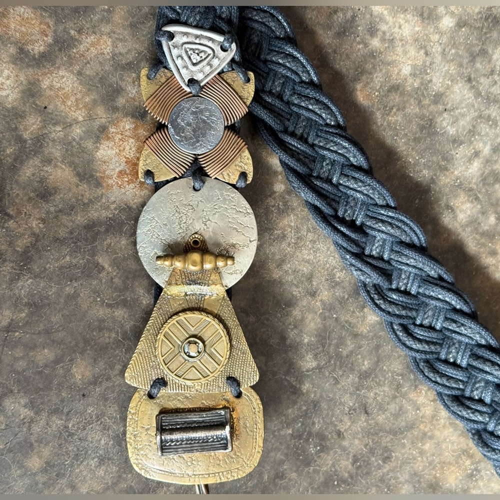 Marjorie Baer, San Francisco, artisan belt, vintage, black webbing, mixed metals